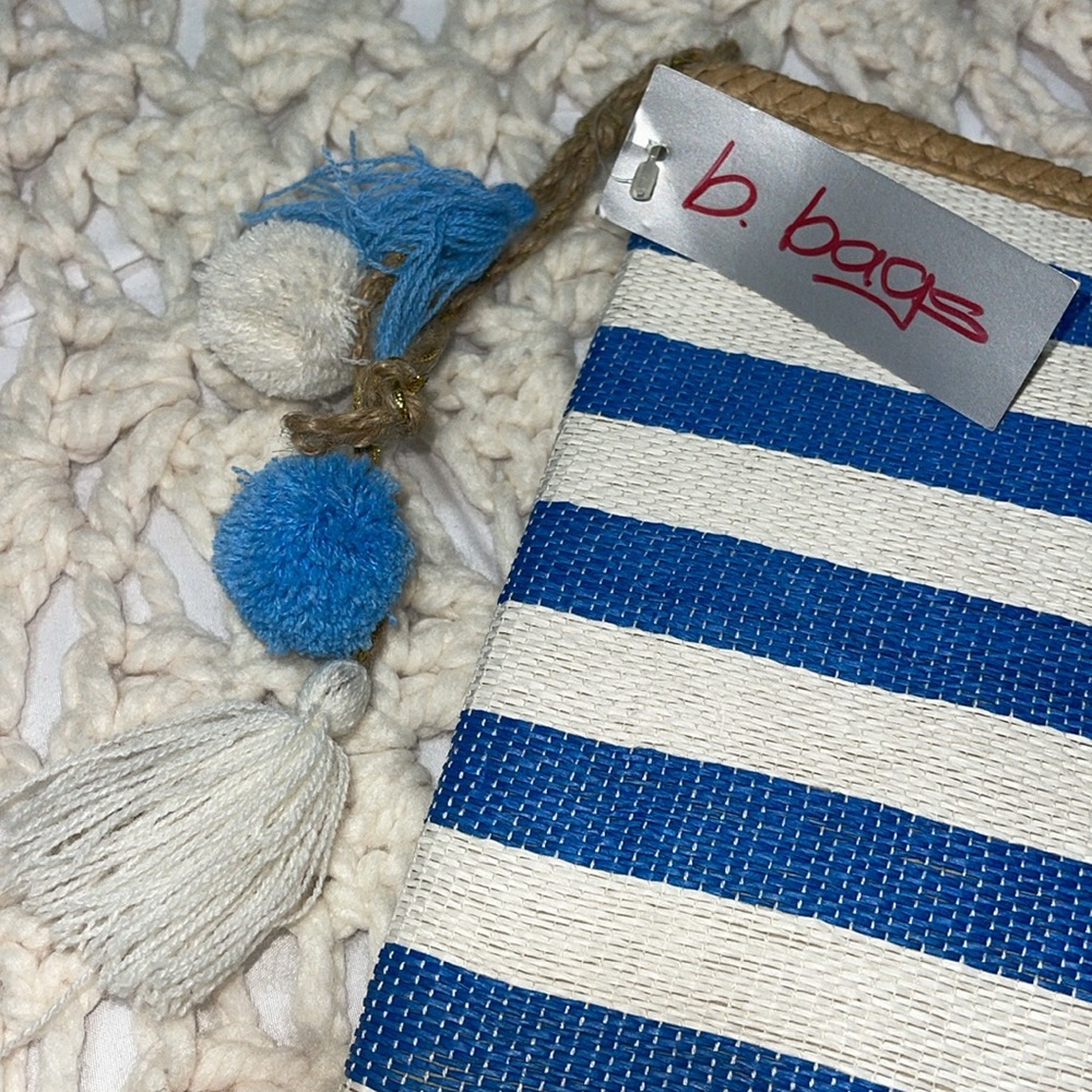 B. Bags Blue Stripe Straw Pouch Handbag‎ - Picture 4 of 7